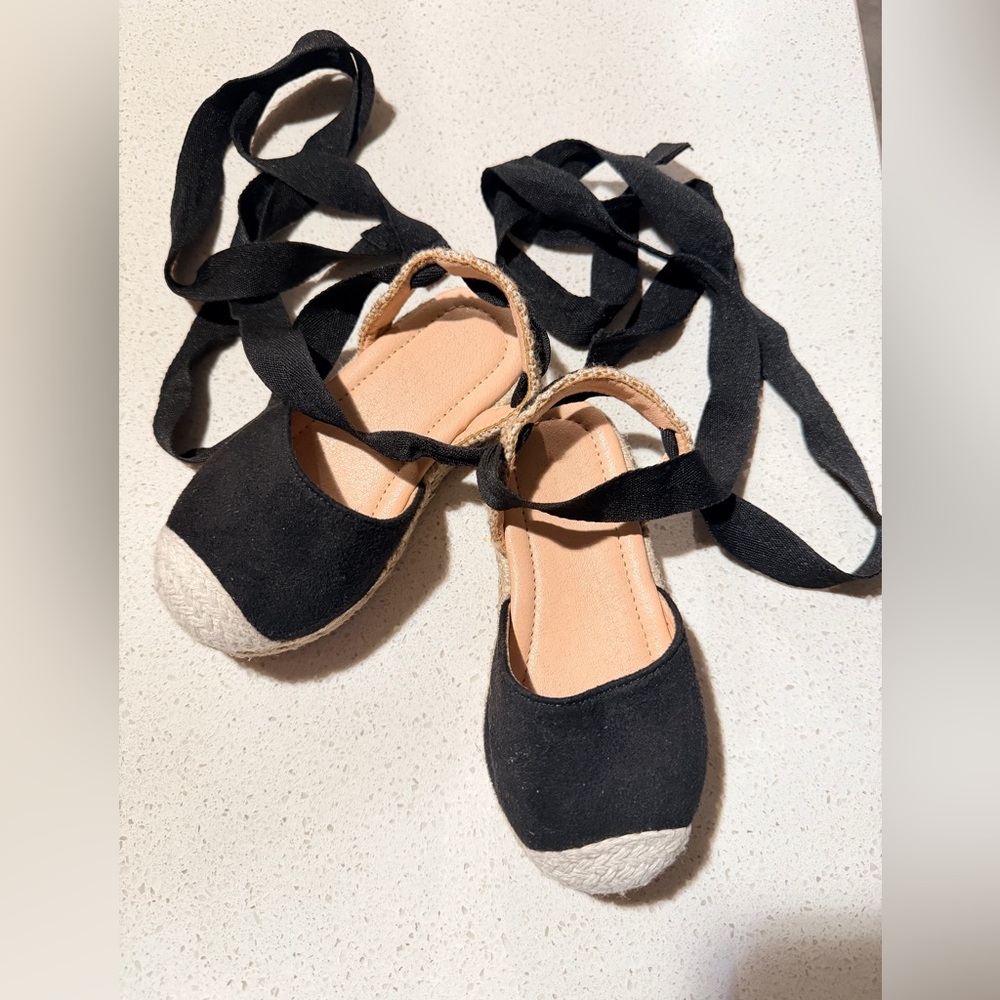 Black and Beige Espadrille Sandals - Picture 3 of 4